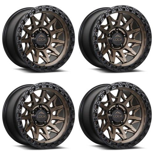 Set 4 17" Lock Offroad Lunatic Matte Bronze Black Ring 17x9 Wheels 6x135 1mm Rim