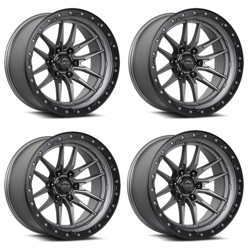 Set 4 20" Lock Offroad Krawler Matte Grey Matte Black Ring 20x10 8x170 -18mm Rim