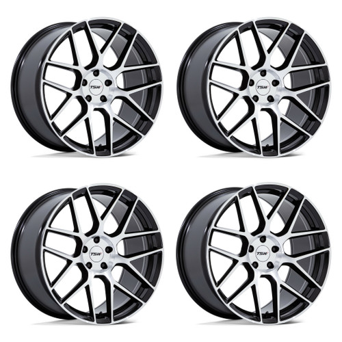 Set 4 17" TSW TW002 Lasarthe Gloss Black Machined 17x8 Wheels 5x4.5 40mm Rims