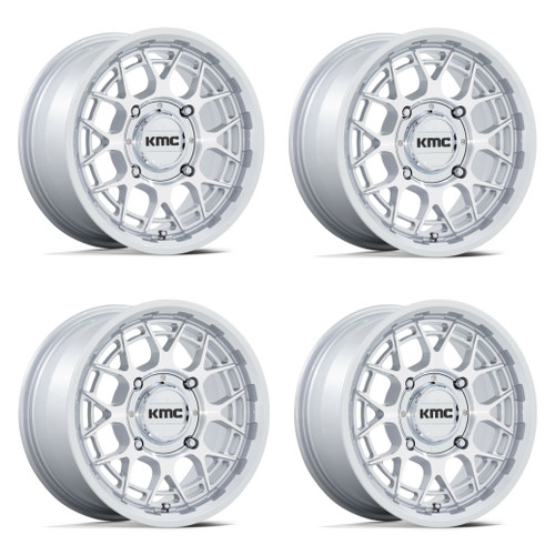 Set 4 15" KMC Powersports KS139 Technic UTV Silver Machined 15x7 4x156 38mm Rims