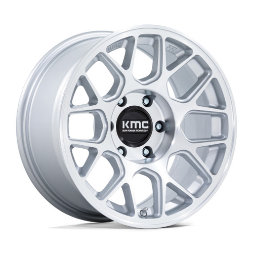 Set 4 17" KMC KM730 Hatchet Gloss Silver Machined Face 17x8.5 Wheels 6x120 25mm