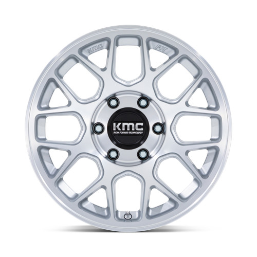 17" KMC KM730 Hatchet Gloss Silver Machined Face 17x8.5 5x5 -10mm Lifted Wheel