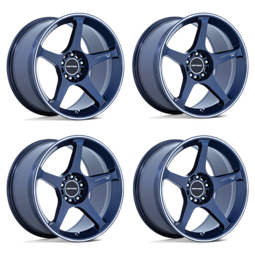 Set 4 18" Motegi MR159 Battle V Obsidian Blue Machined Lip 18x8.5 5x4.5 35mm