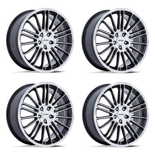 Set 4 19" Petrol PE001 P1D Gloss Black Machined Face 19x8 Wheels 5x4.25 40mm Rim