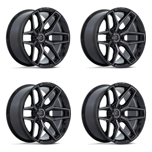 Set 4 20" Fuel Flux 20x9 8x6.5 01mm Gloss Black Brushed Face Gray Tint Rims