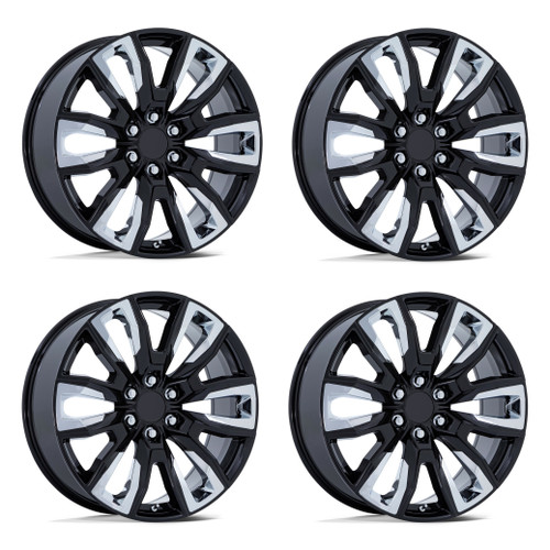 Set 4 22" Performance Replicas PR225 Gloss Black Chrome Accents 22x9 6x5.5 28mm