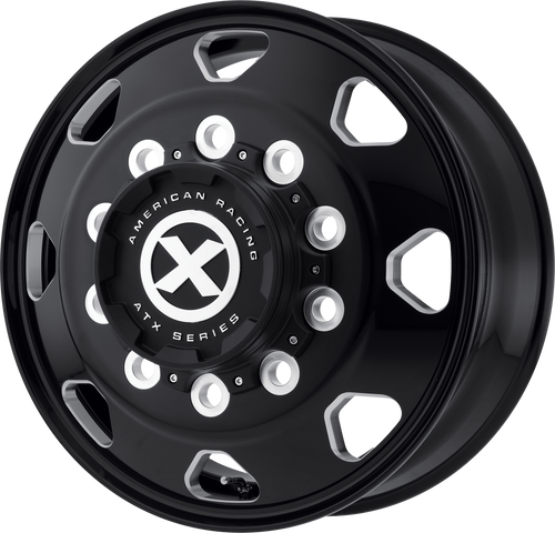 22.5" ATX AO401 Octane Gloss Black Milled 22.5x8.25 Wheel 10x11.25 144mm Rim