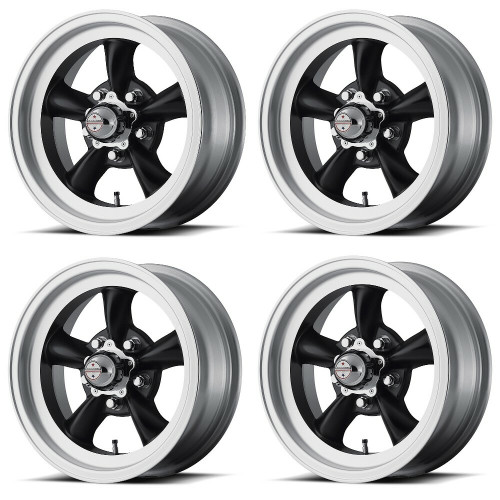 Set 4 American Racing VN105 Torq Thrust D 15x8.5 5x4.75 Black Machined -25mm