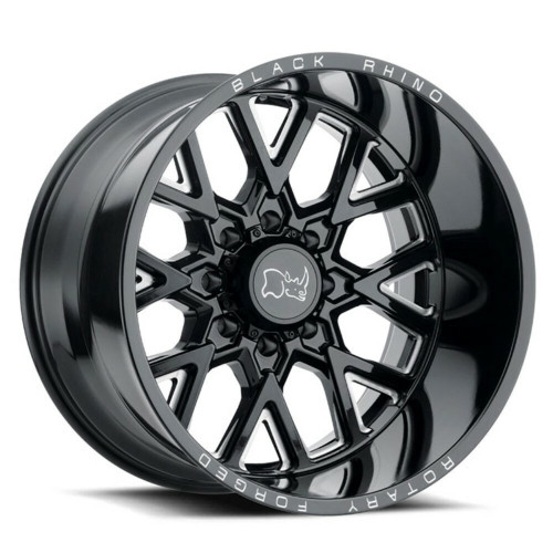 Black Rhino Grimlock 20x9.5 8x180 Gloss Black & Milled Wheel 20" 12mm Rim