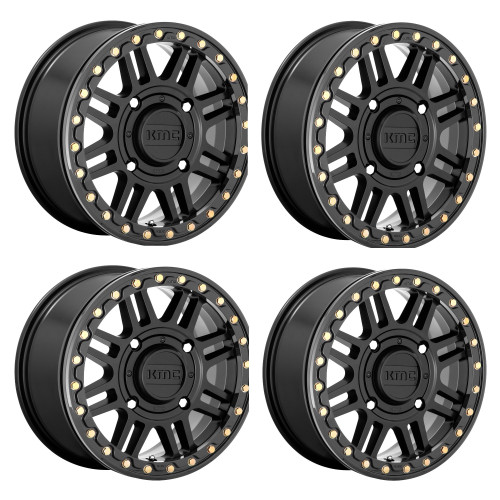 Set 4 KMC Powersports Ks250 Cage Beadlock 15x6 4x156 Satin Black Wheels 15" 38mm Set 4 KMC Powersports Ks250 Cage Beadlock 15x6 4x156 Satin Black Wheels 15" 38mm