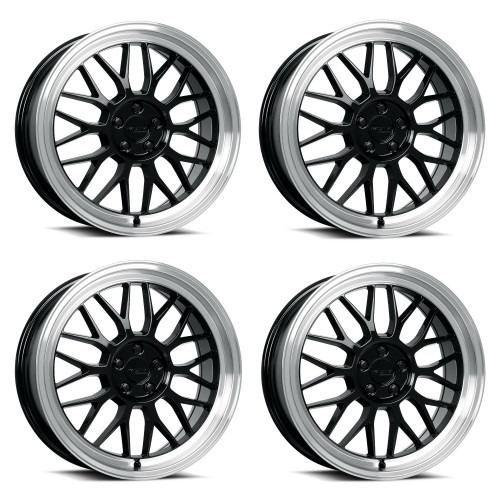 Set 4 18" Katana Wheels KR06 Glossy Black Machined Lip 18x8 5x100 40mm Rims