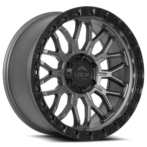 17" Lock Offroad Combat Matte Grey W Matte Black Ring 17x9 Wheel 5x5 12 Rim