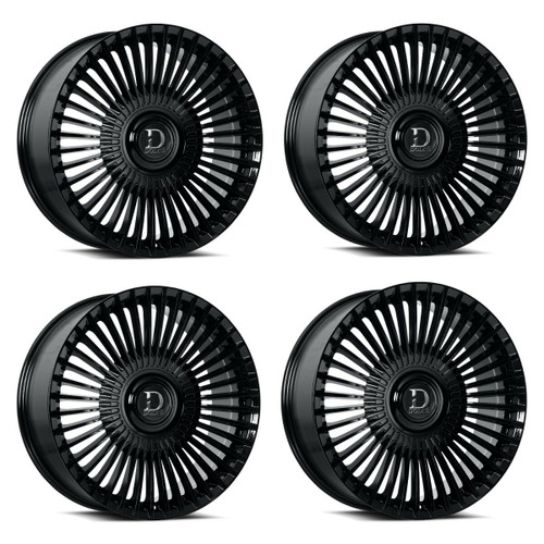Set 4 22" Dolce Trento Glossy Black 22x9 Wheels 5x112 5x4.5 35mm Floating Caps