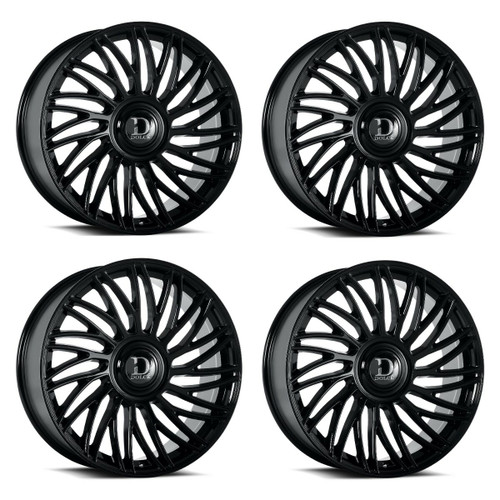 Set 4 24" Dolce Sesto 24x10 6x135 6x5.5 25mm Glossy Black Floating Cap Wheels