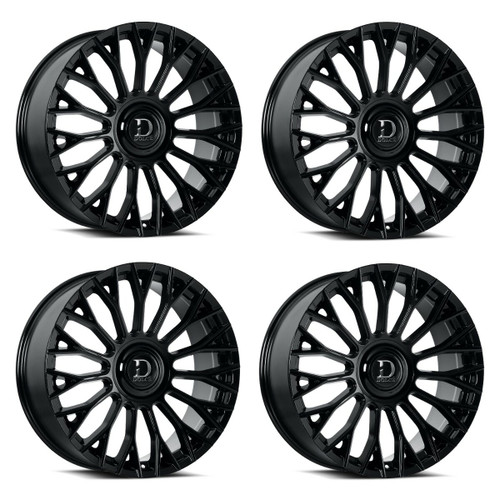 Set 4 24" Dolce Roma 24x10 6x135 6x5.5 25mm Glossy Black w Floating Cap Wheels