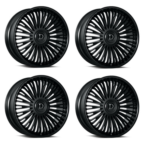Set 4 24" Dolce Razzo Glossy Black 24x10 Wheels 6x135 6x5.5 35mm Floating Caps