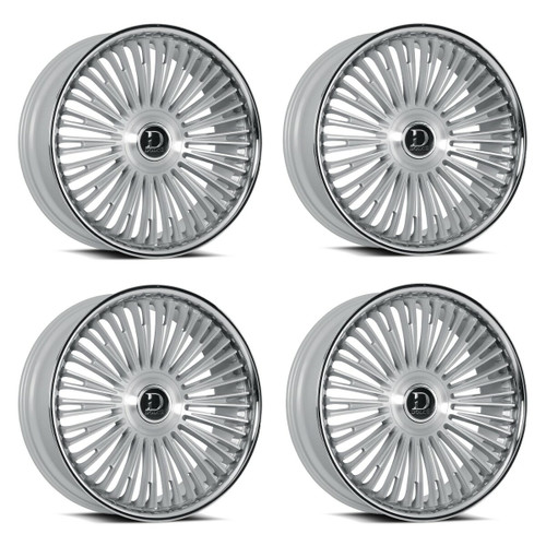 Set 4 24" Dolce Razzo 24x10 6x135 6x5.5 25mm Sliver Brush Face Floating Cap Rims