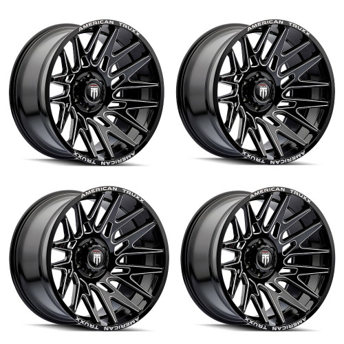 Set 4 22" American Truxx Evolution Gloss Black Milled 22x12 Wheels 6x135 -44mm