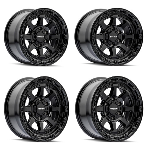 Set 4 17" Mayhem Ridgeline Satin Black 17x8.5 Wheels 6x135 Lifted Rims -6mm