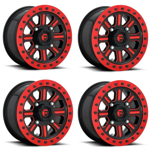 Set 4 Fuel UTV D911 Hardline Beadlock 15x10 4x156 Black Red Wheels 15" 25mm