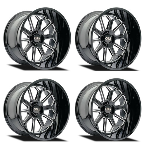 Set of 4 Cali Off-Road Auburn 22x12 8x6.5 -51mm Black Milled 8 Lug Truck Rims