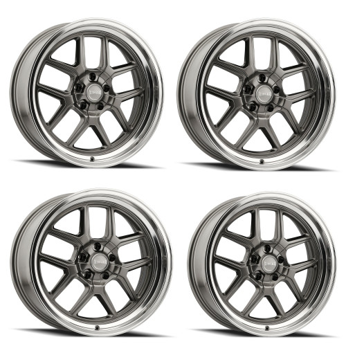 Set 4 17" Ridler 610 Gloss Grey Polished Lip 17x7 Wheels 5x5 Rims 0mm