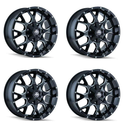 Set 4 20" Mayhem Warrior Gloss Black Milled 20x10 Wheels 8x6.5 Lifted Rims -25mm