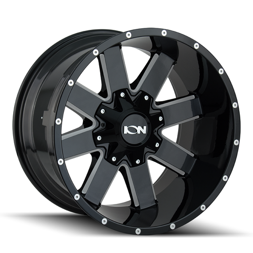 20" Ion 141 Gloss Black Milled 20x10 Wheel 8x6.5 -19mm For Chevy GMC Ram Ford