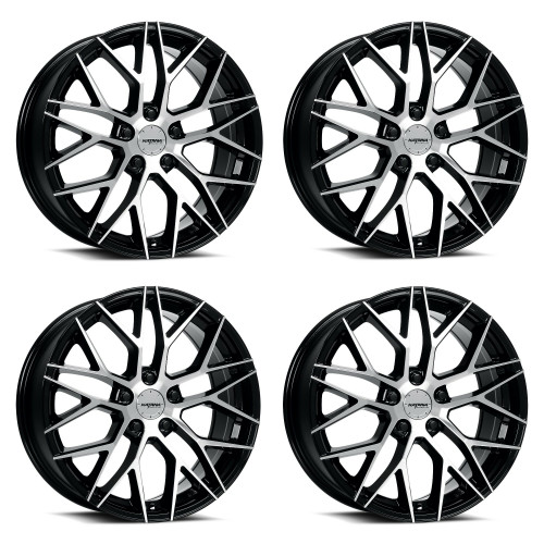 Set 4 17" Katana Wheels KR01 Glossy Black Machined Face 17x7.55x4.5 40mm Rims