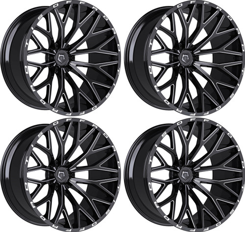 Set 4 22" TIS 566BM Gloss Black Milled 22x10 Wheels 6x5.5 -19mm Lifted Rims