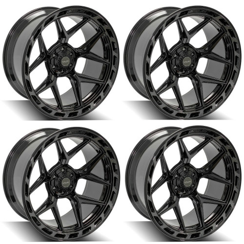 Set 4 22" 4PLAY 4P55 Black Brushed Face & Tinted Clear 22x10 6x5.5 6x135 -18mm