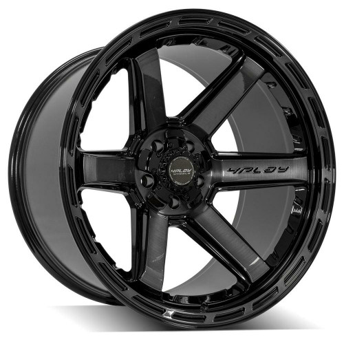 Set 4 24" 4PLAY 4P63 Black Brushed Face & Tinted Clear 24x12 6x5.5 6x135 -44mm
