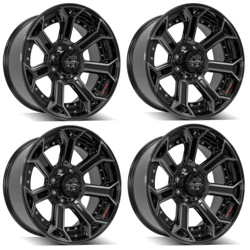 Set 4 22" 4PLAY 4P70 Black Brushed Face & Tinted Clear 22x10 5x5 5x5.5 -24mm Rim