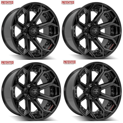 Set 4 22" 4PLAY 4P80R Black Brushed Face & Tinted Clear 22x10 Wheels 8x180 -24mm