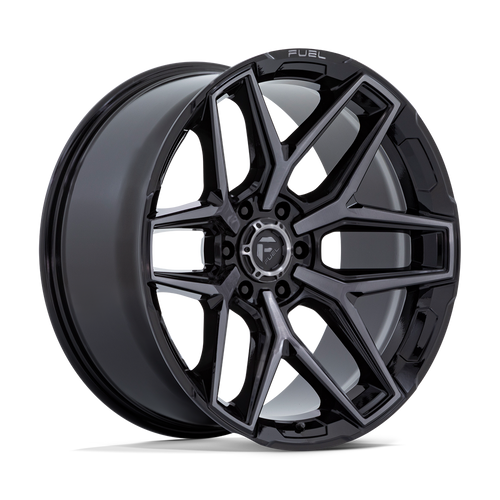22" Fuel Flux 22x12 5x5 -44mm Wheel Gloss Black Brushed Face Gray Tint Truck Rim