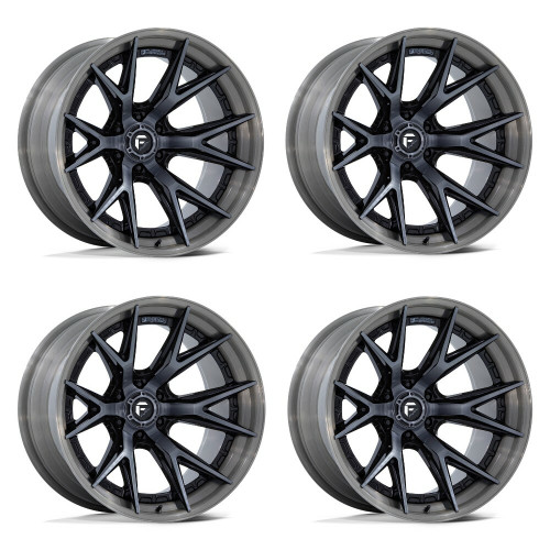 Set 4 20" Fuel FC402 Catalyst Black Brushed Gray Tint Face & Lip 20x9 6x135 20mm