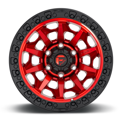 17" Fuel D695 Covert 17x9 5x5 -12mm Wheel Candy Red Black Bead Ring Lifted Rim