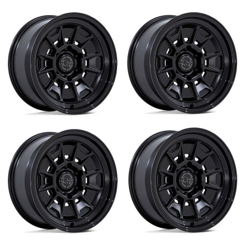 Set 4 17" Black Rhino BR021 Mondo Black Gloss Black Lip 17x9 6x5.5 -38mm Wheels
