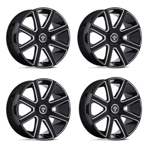 Set 4 24" DUB DC273 Pull Gloss Black Milled 24x9 Wheels 5x115 5x120 15mm Rims