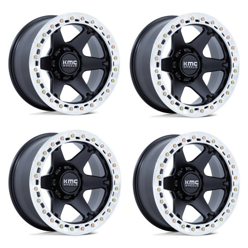 Set 4 20" KMC KM238 VI Beadlock Satin Black Machined Ring 20x10 8x6.5 -48mm Rims