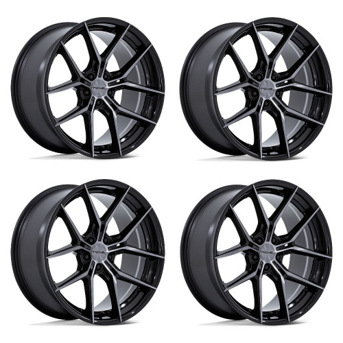 Set 4 24" Niche NC279 Prodigy 5 Gloss Black Dark Tinted Clear 24x10 5x130 20mm