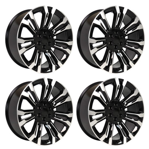 Set 4 24" OE Wheels CV43B Black Machined 24x10 Wheels 6x5.5 Rims 24mm For Chevy