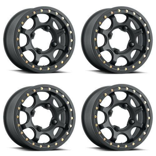 Set 4 15" Vision ATV 351 Flow Satin Black 15x7 Wheels 4x136 13mm Rims