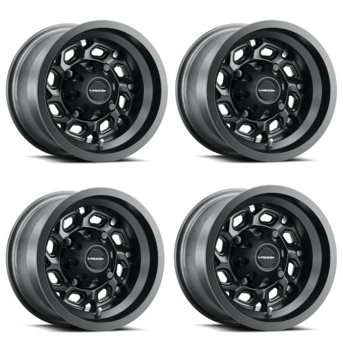 Set 4 12" Vision ATV 361 Matte Black 12x8 Wheels 4x156 -10.2mm Rims