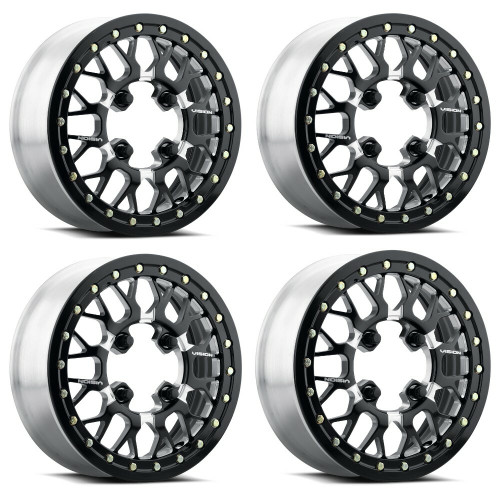 Set 4 15" Vision ATV 346 Storm Gloss Black Milled Spoke 15x7 Wheels 4x136 38mm