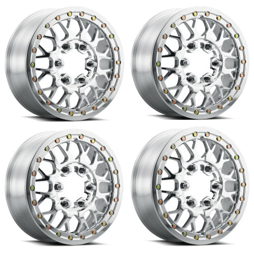 Set 4 15" Vision ATV 346 Storm Polished 15x6 Wheels 6x5.5 50.6mm Beadlock Rims