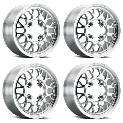 Set 4 15" Vision ATV 346 Storm Polished 15x6 Wheels 4x136 50.6mm Rims