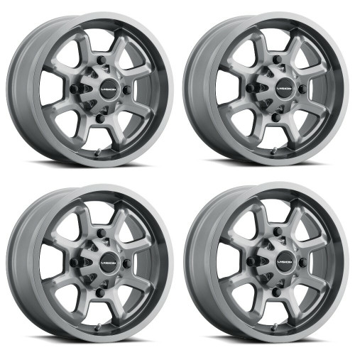 Set 4 14" Vision ATV 415 Bomb Gunmetal 14x7 Wheels 4x110 38.1mm Rims