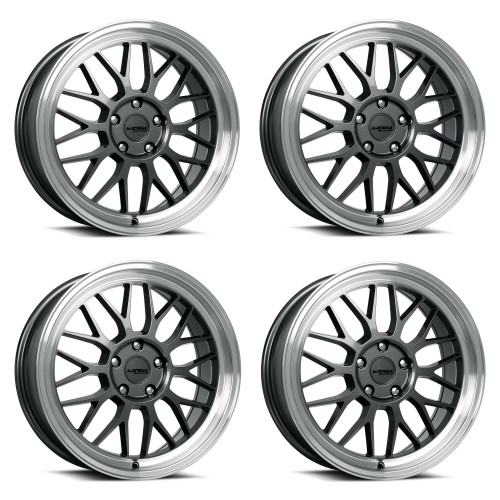 Set 4 18" Katana Wheels KR06 18x8 5x100 40mm Glossy Gunmetal Machine Lip Rims