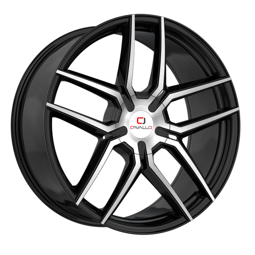 22" Cavallo CLV-55 Gloss Black & Machined 22x9.5 Wheel 5x115 5x120 15mm Rim